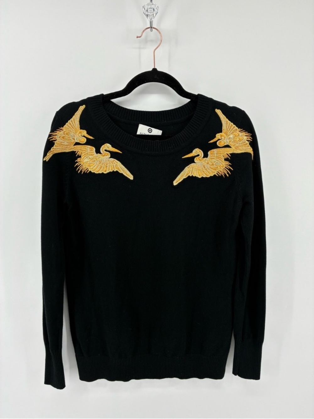 High Quality Black Altuzarra Women’s Sweater with Gold Embroidered Cranes